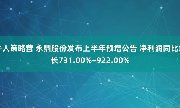 牛人策略营 永鼎股份发布上半年预增公告 净利润同比增长731.00%~922.00%